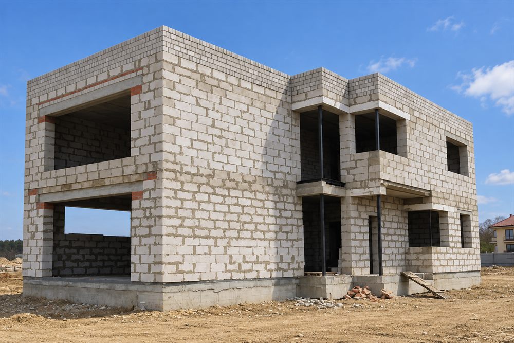 Коробка двухэтажного дома из газобетонных блоков